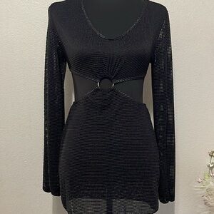 BLACK O-RING CUTOUT BEACH COVER UP DRESS